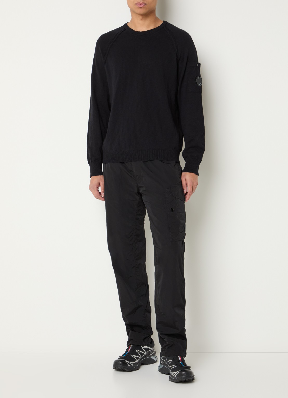 C.P. Company Fijngebreide pullover met logo - voorkant 4 zwart