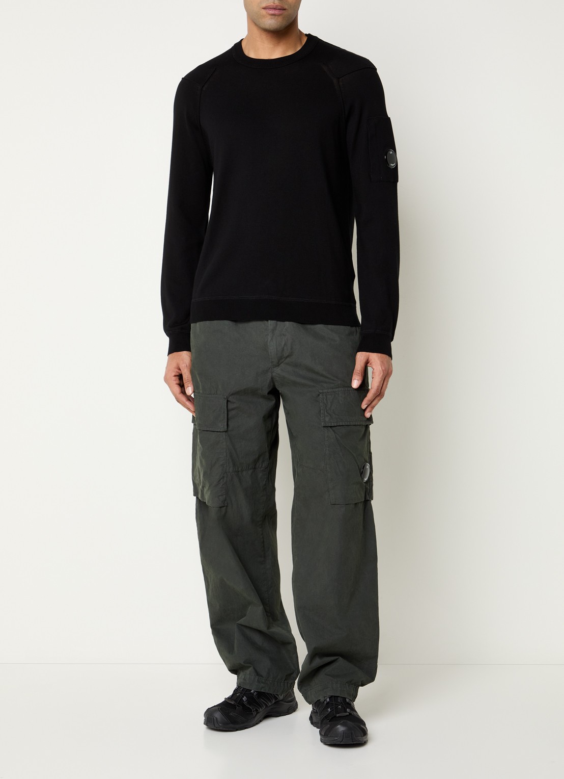 C.P. Company Fijngebreide pullover met ronde hals - voorkant 2 zwart