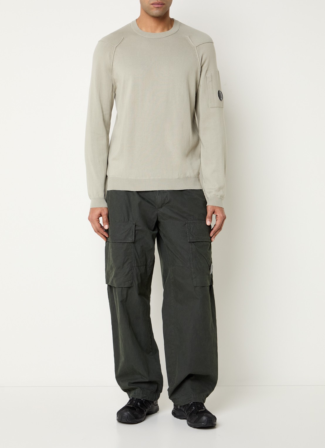 C.P. Company Fijngebreide pullover met ronde hals - voorkant 2 lindegroen