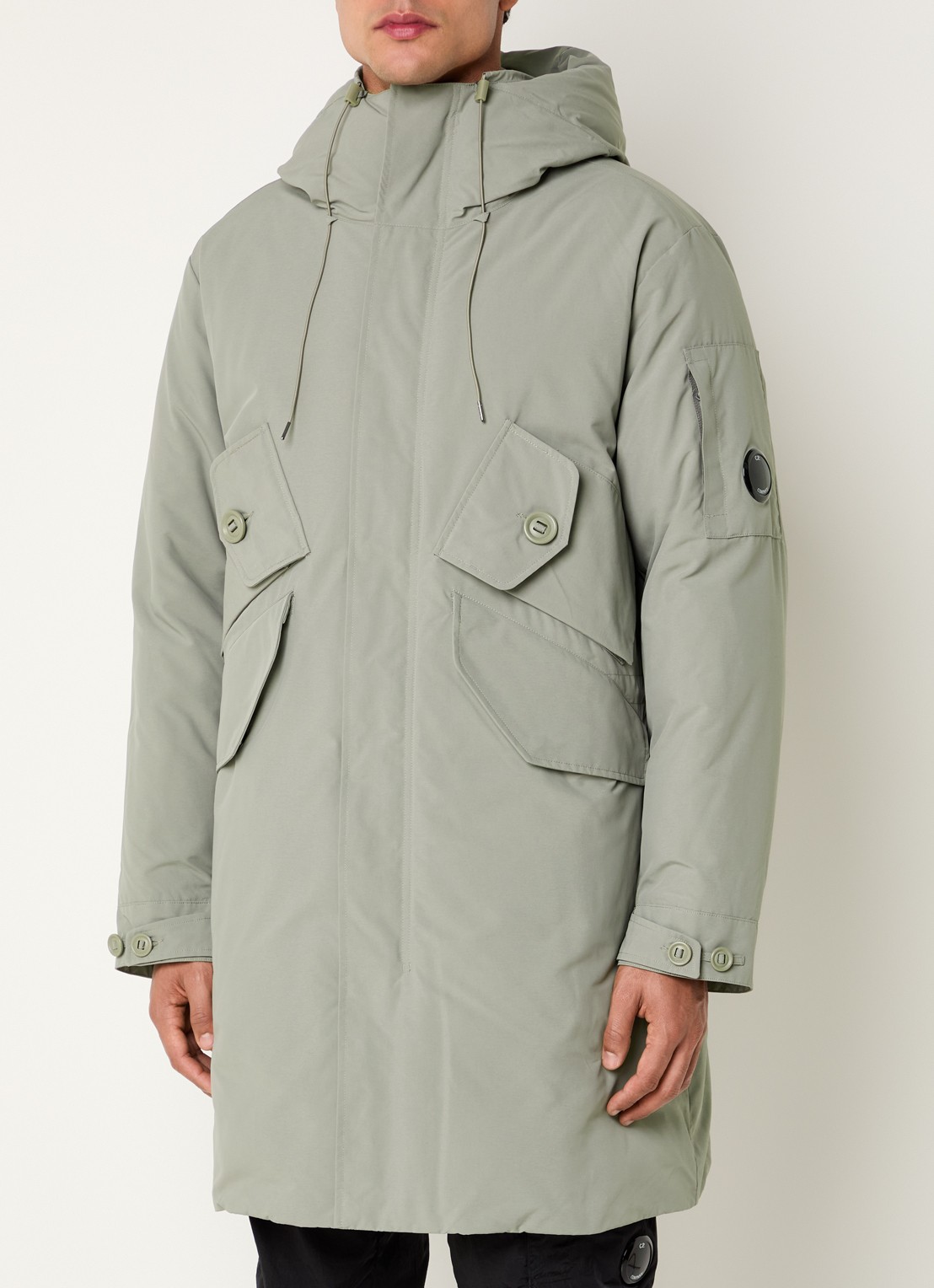 C.P. Company Gewatteerde parka met donsvulling en klepzakken - detail 4 lichtgrijs