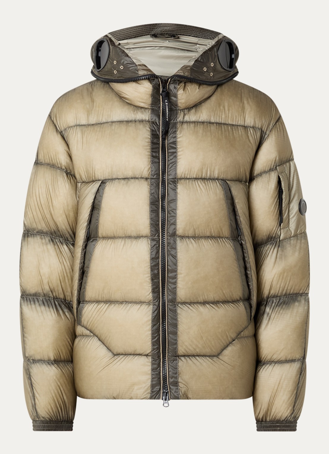 C.P. Company Puffer jack met capuchon en donsvulling - voorkant beige
