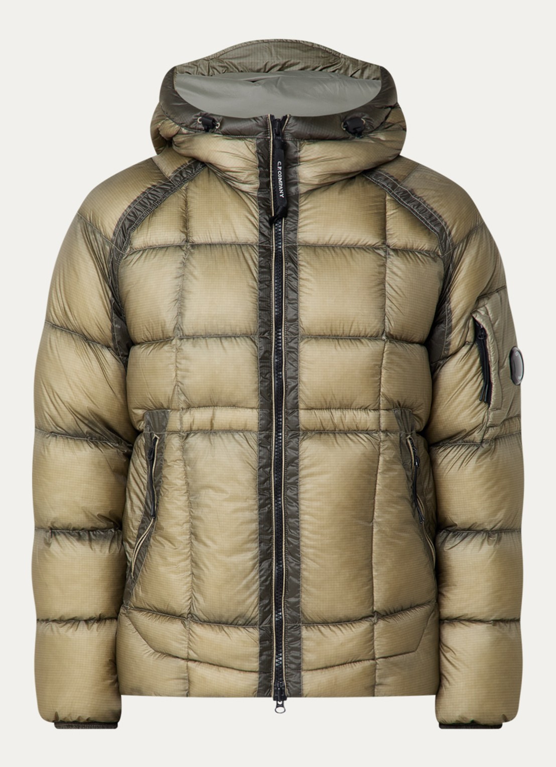 C.P. Company Puffer jack met donsvulling en logo - voorkant 2 lindegroen