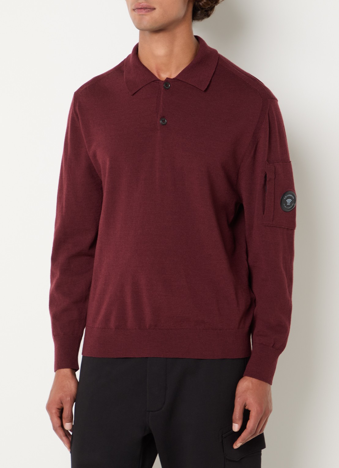 C.P. Company Regular fit polo in wolblend - detail bordeauxrood