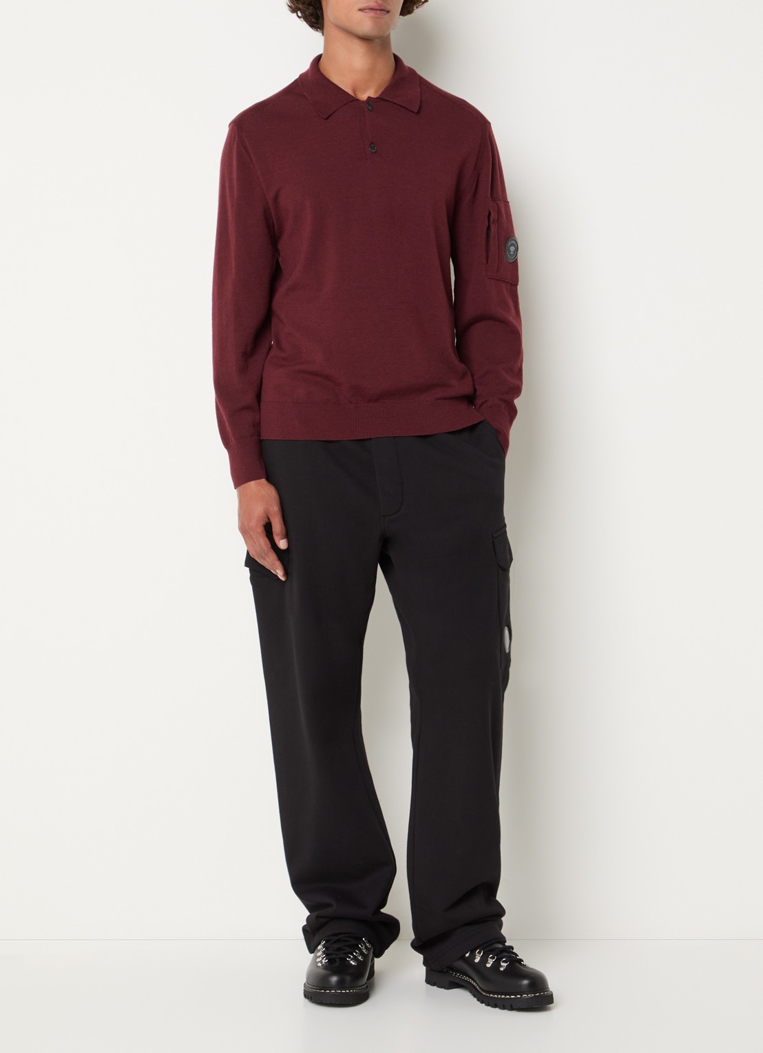 C.P. Company Regular fit polo in wolblend - voorkant 4 bordeauxrood