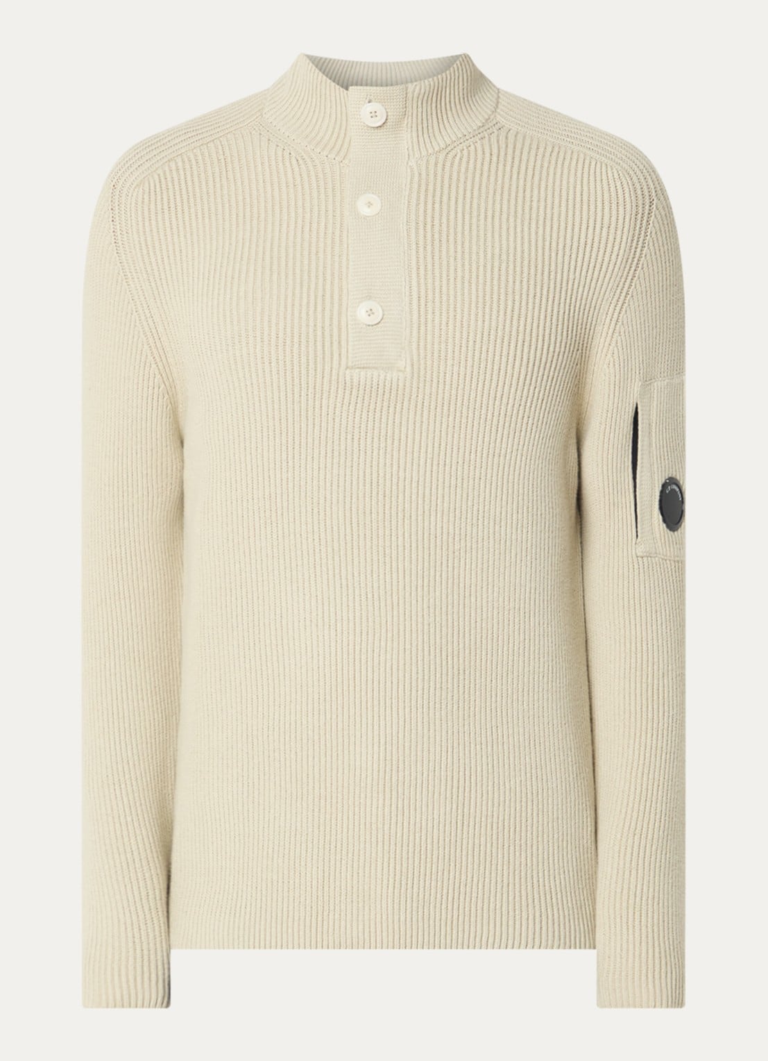 C.P. Company Ribgebreide trui met logo - voorkant 2 beige
