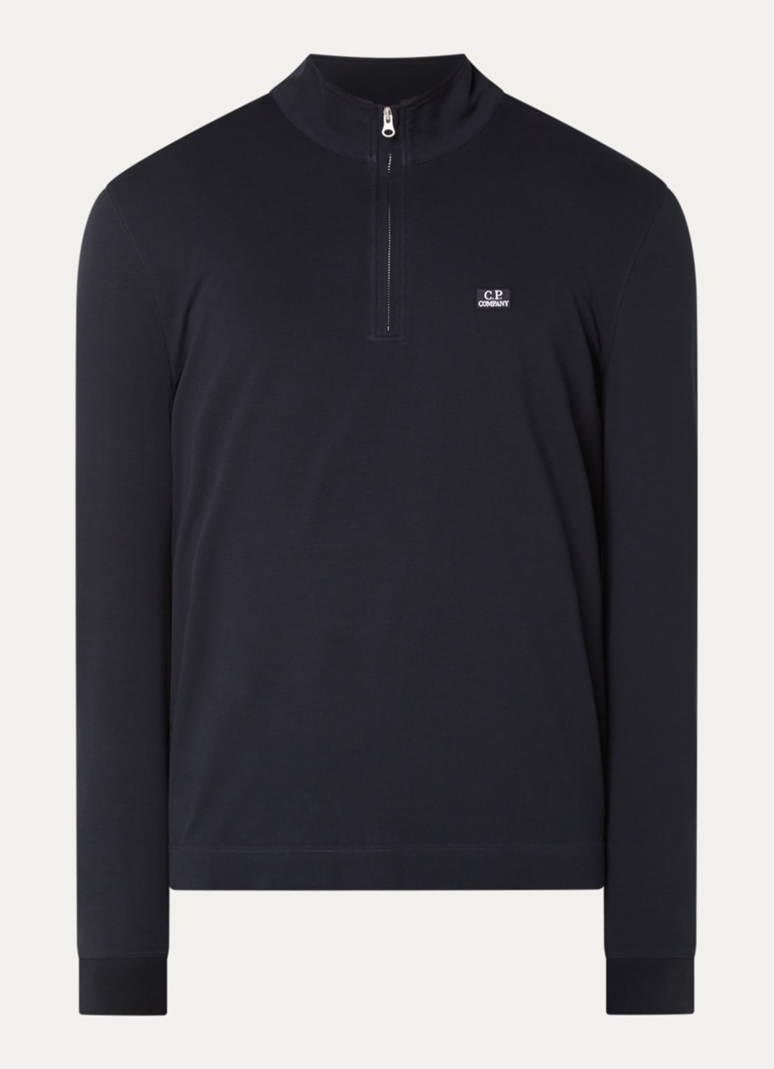C.P. Company Slim fit polo van piqué katoen met halve rits en logo - voorkant 3 donkerblauw