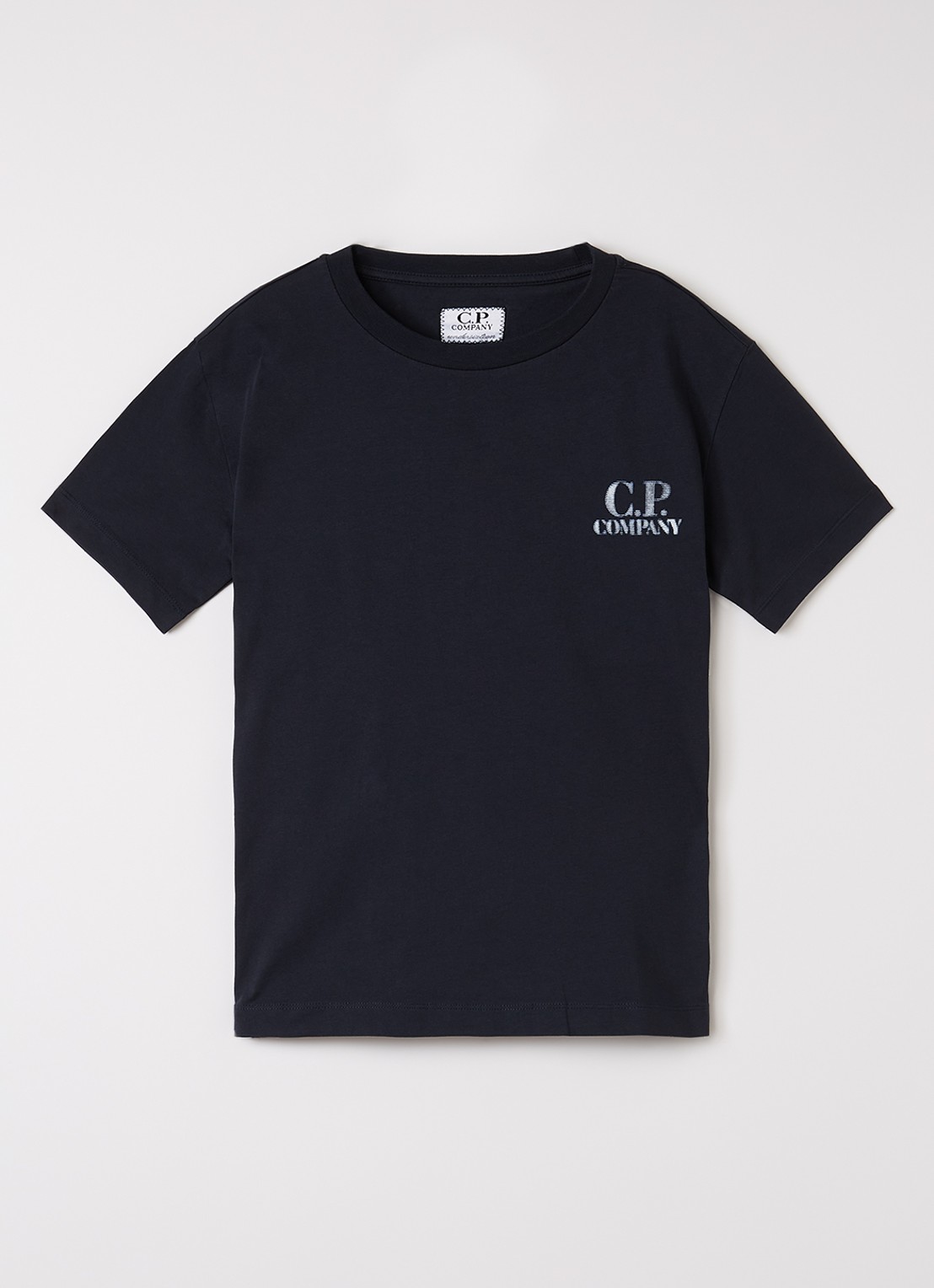 C.P. Company T-shirt met logo- en backprint - voorkant donkerblauw