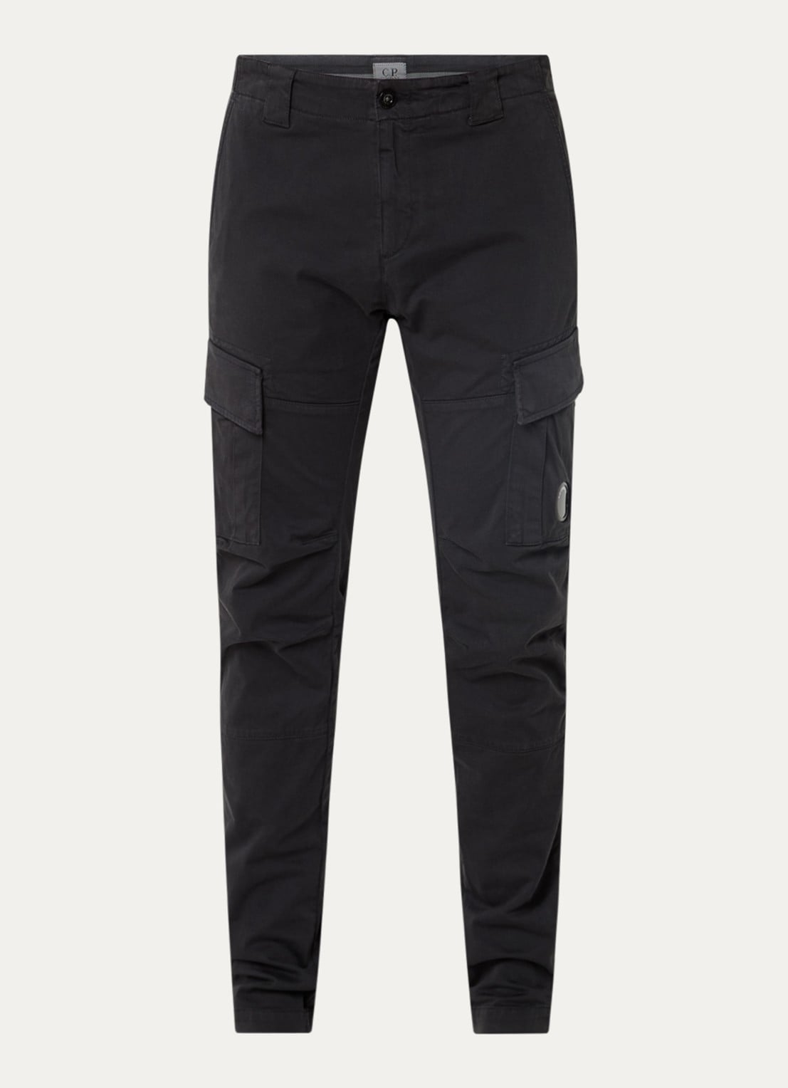 C.P. Company Tapered fit cargobroek met logo - voorkant 4 antraciet