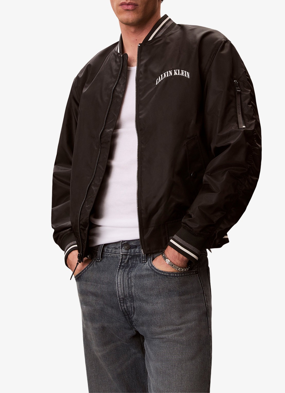 Calvin Klein Baseball jack met logo - detail 5 zwart