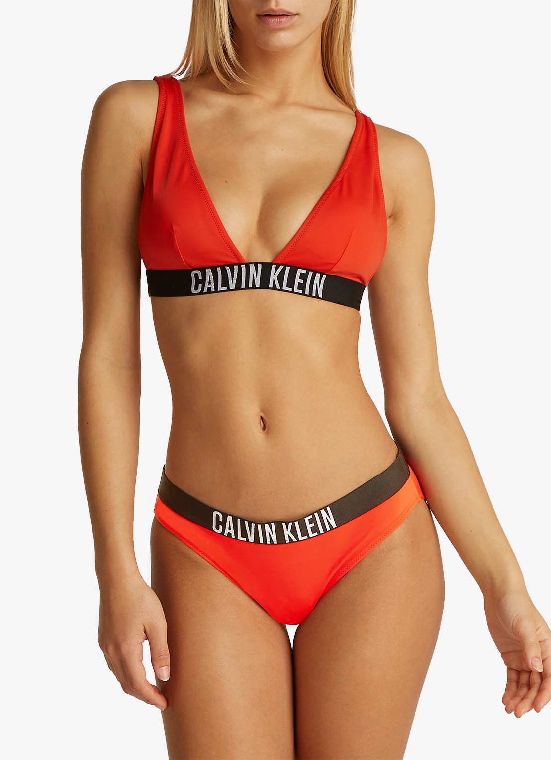 Calvin Klein Bikini slip met logoband - voorkant 2 rood
