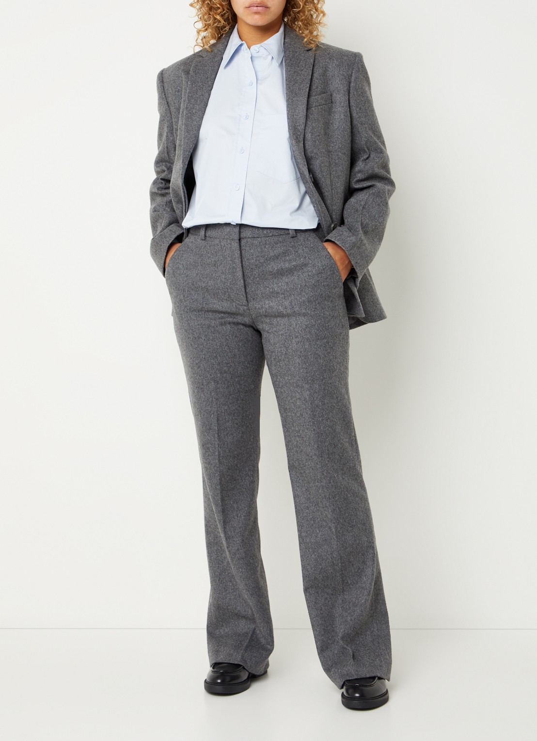 Calvin Klein Blazer in wolblend met paspelzakken - voorkant 5 donkergrijs