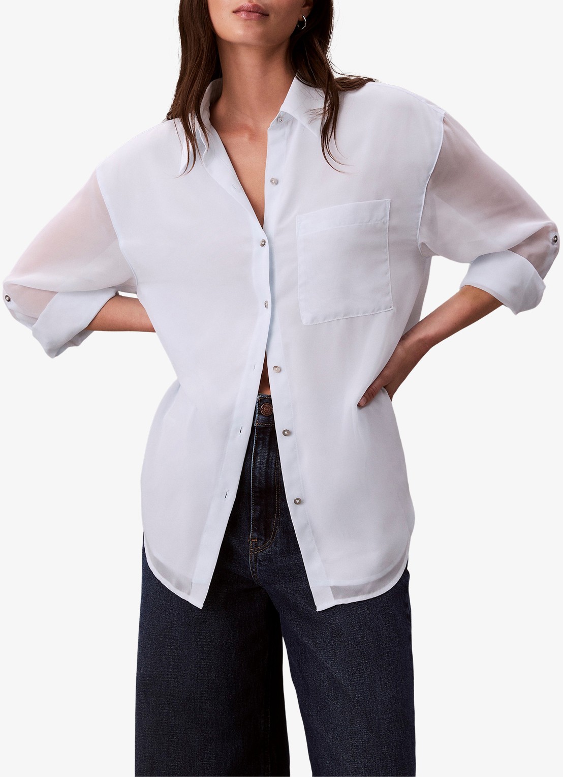 Calvin Klein Blouse met borstzak - detail 4 wit