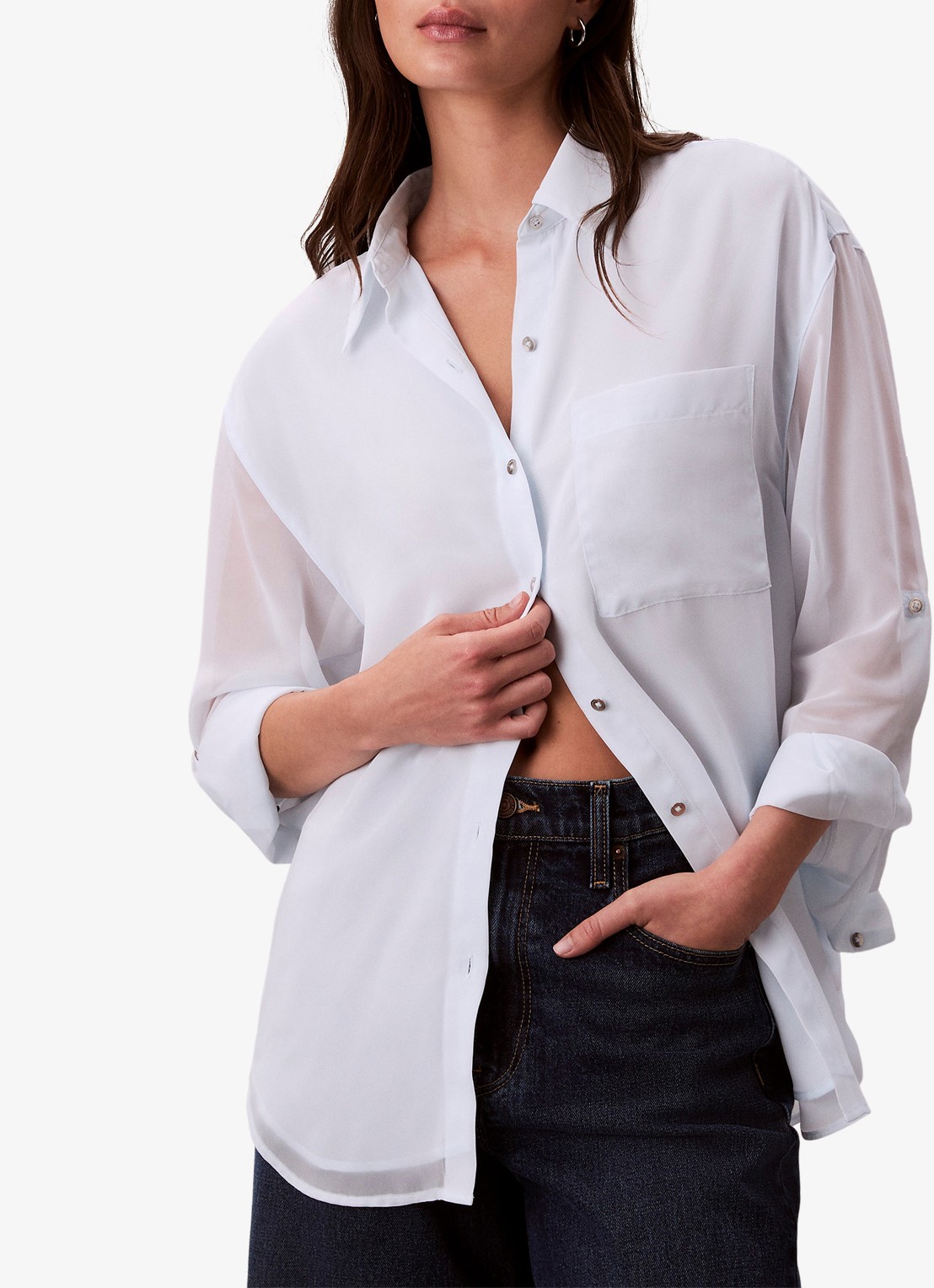 Calvin Klein Blouse met borstzak - detail 7 wit