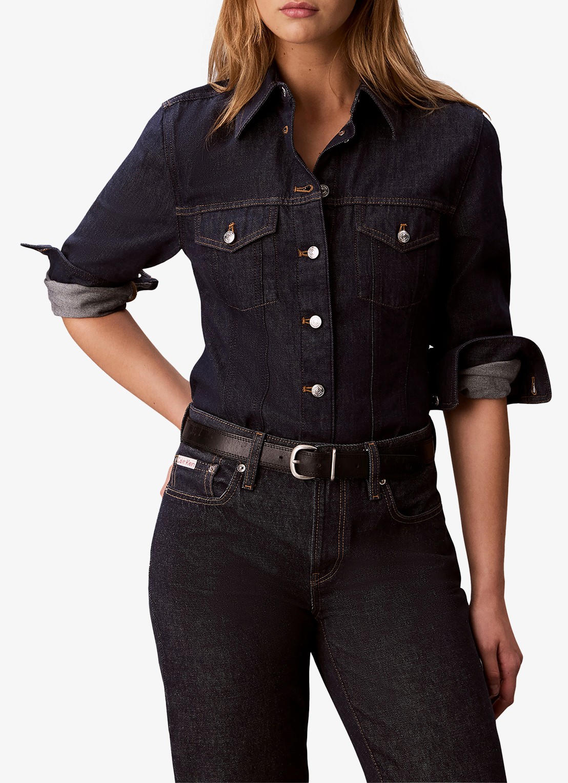 Calvin Klein Blouse van denim - detail indigo