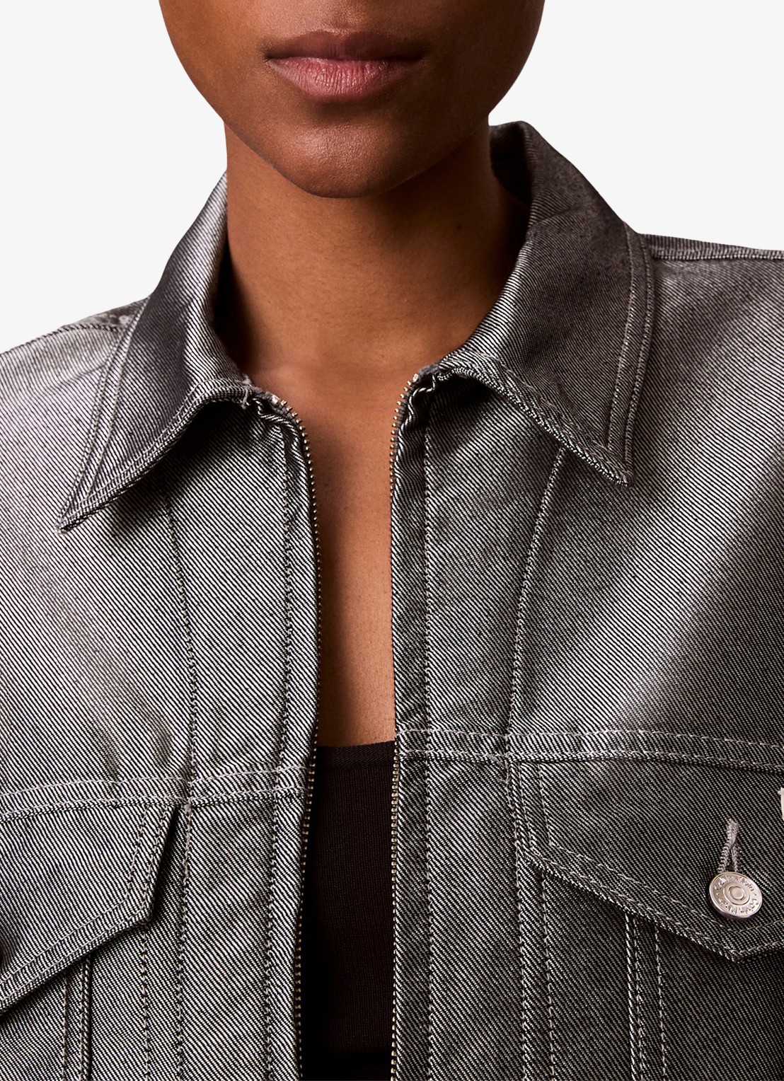 Calvin Klein Bomber jack van denim - detail 5 grijs