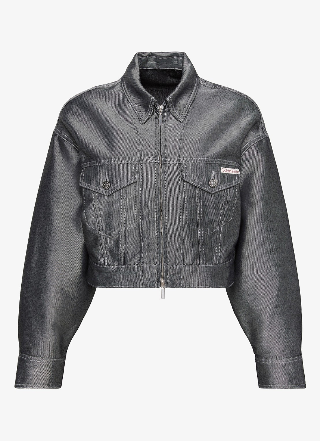 Calvin Klein Bomber jack van denim - voorkant grijs