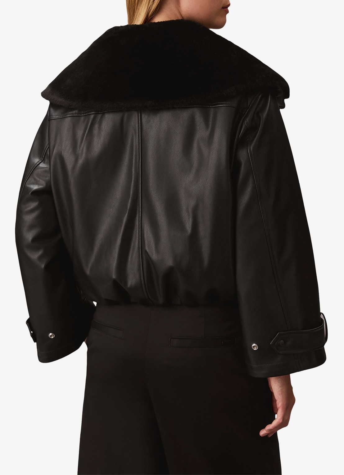 Calvin Klein Bomberjack met trompetmouw en imitatiebont - achterkant 6 zwart