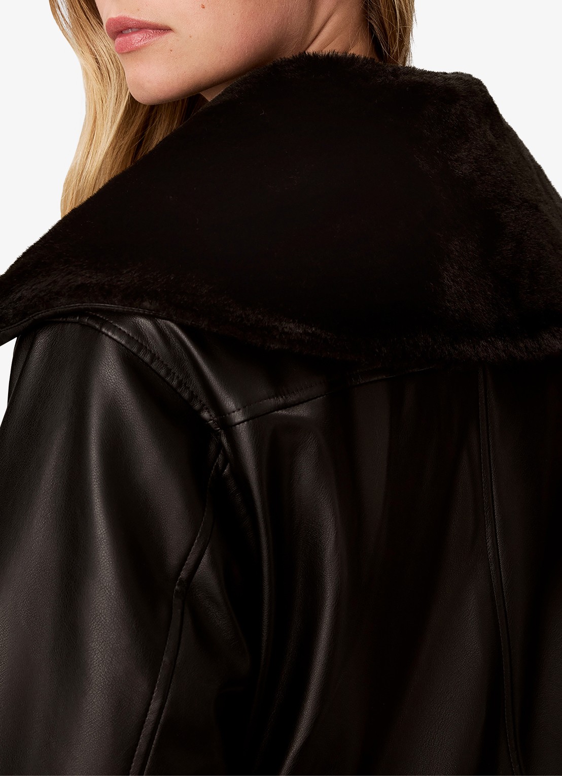 Calvin Klein Bomberjack met trompetmouw en imitatiebont - detail 3 zwart