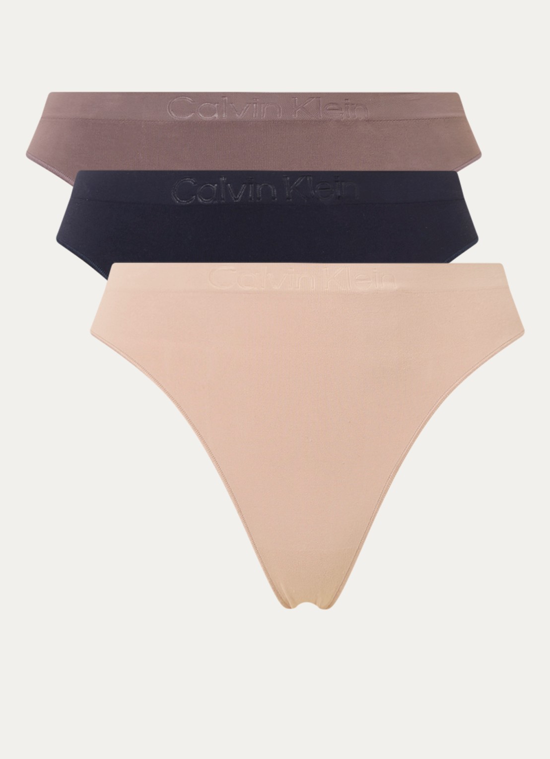 Calvin Klein Bonded Flex naadloze string met logo in 3-pack - voorkant bruin