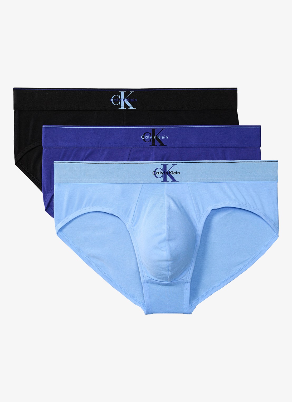 Calvin Klein Boxerslips met logoband in 3-pack - voorkant 2 blauw