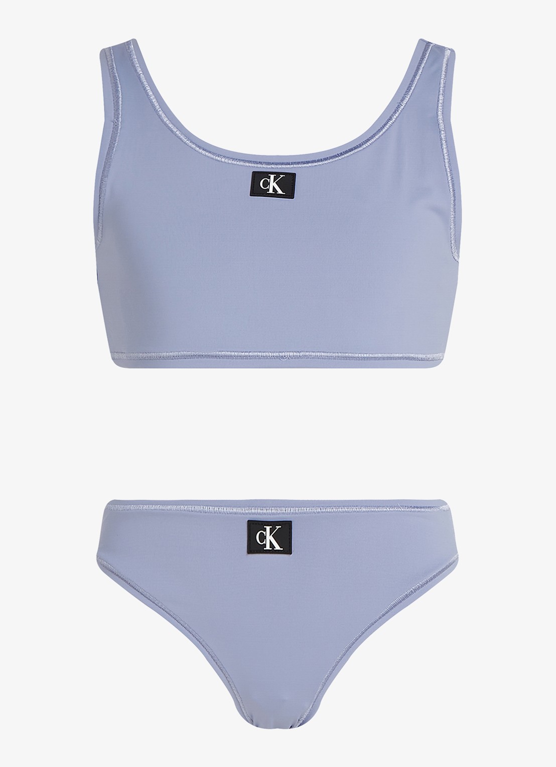 Calvin Klein Bralette met logo en slip in set - voorkant lavendel