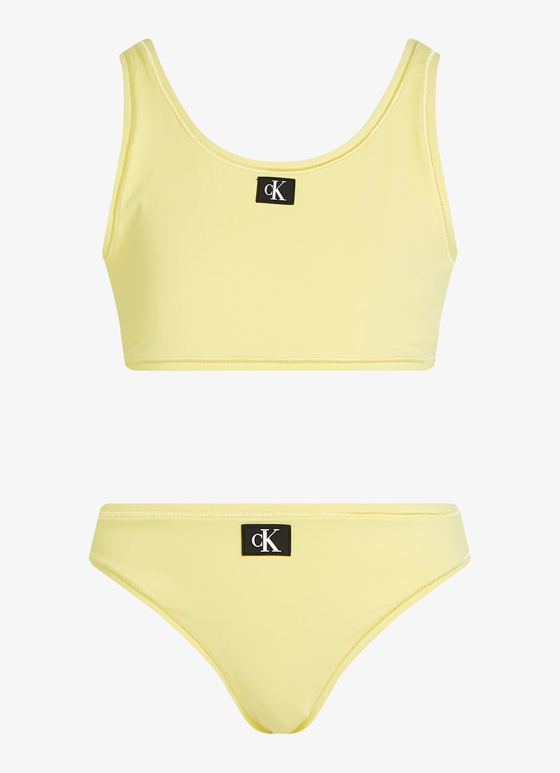 Calvin Klein Bralette met logo en slip in set - voorkant geel