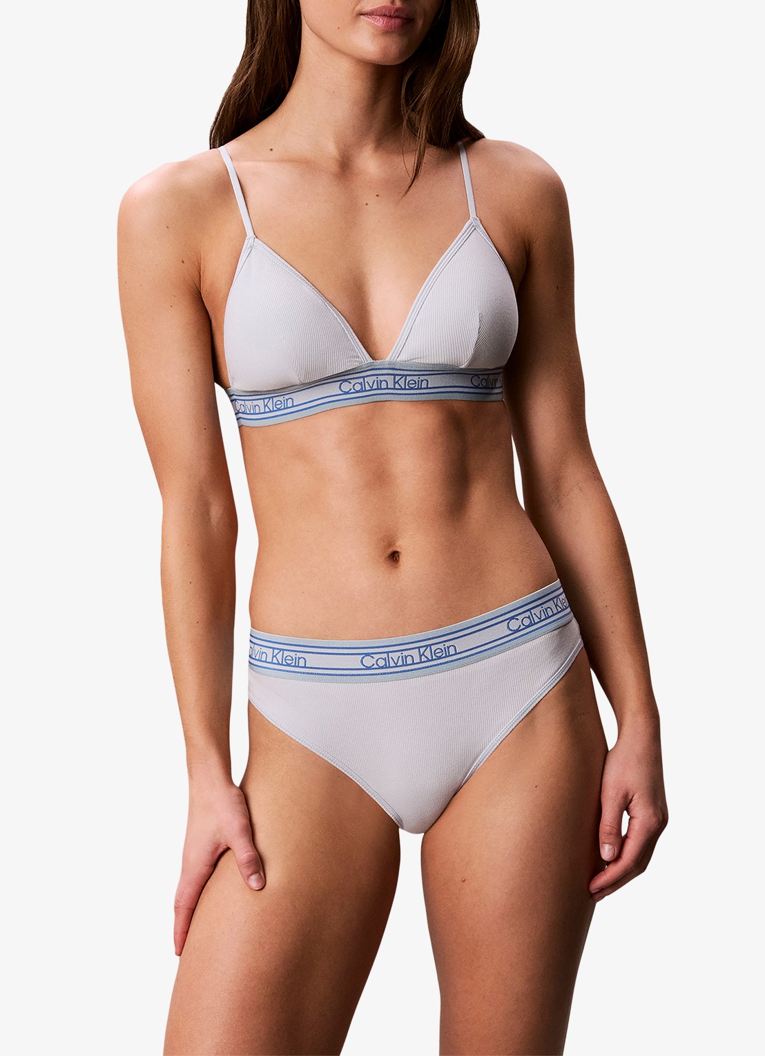 Calvin Klein Bralette met logoband en ribstructuur - detail grijsmele