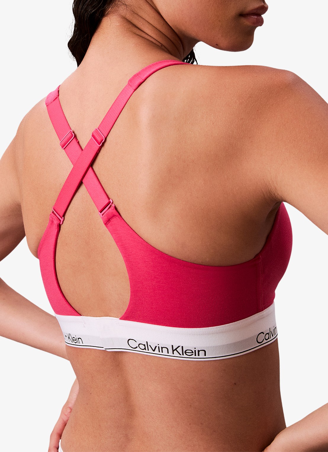 Calvin Klein Bralette met logoband - achterkant 3 donkerroze