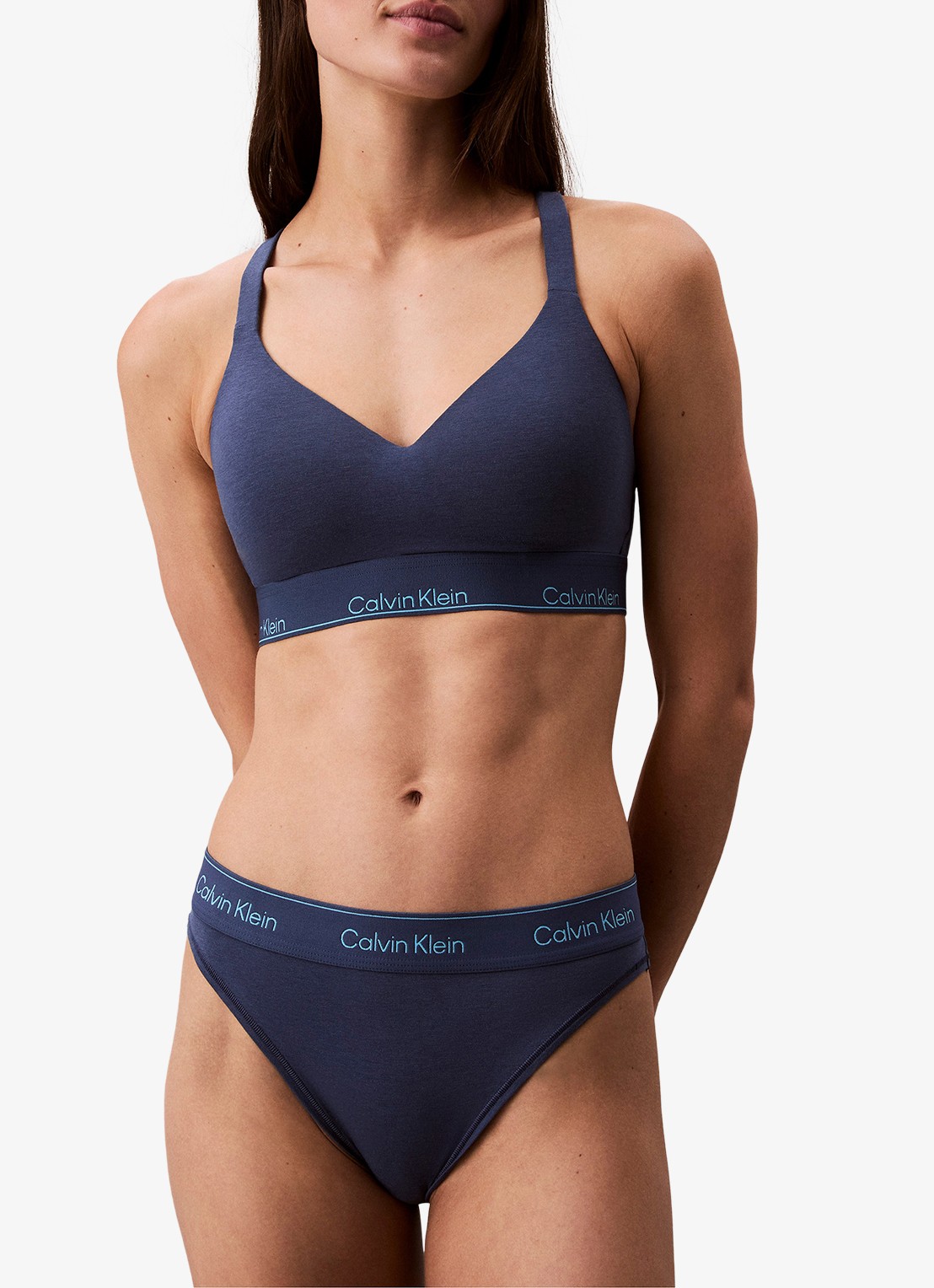 Calvin Klein Bralette met logoband - voorkant 7 donkerblauw