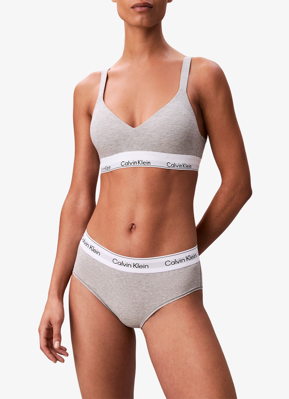 Calvin Klein Bralette met logoband - voorkant 2 grijs