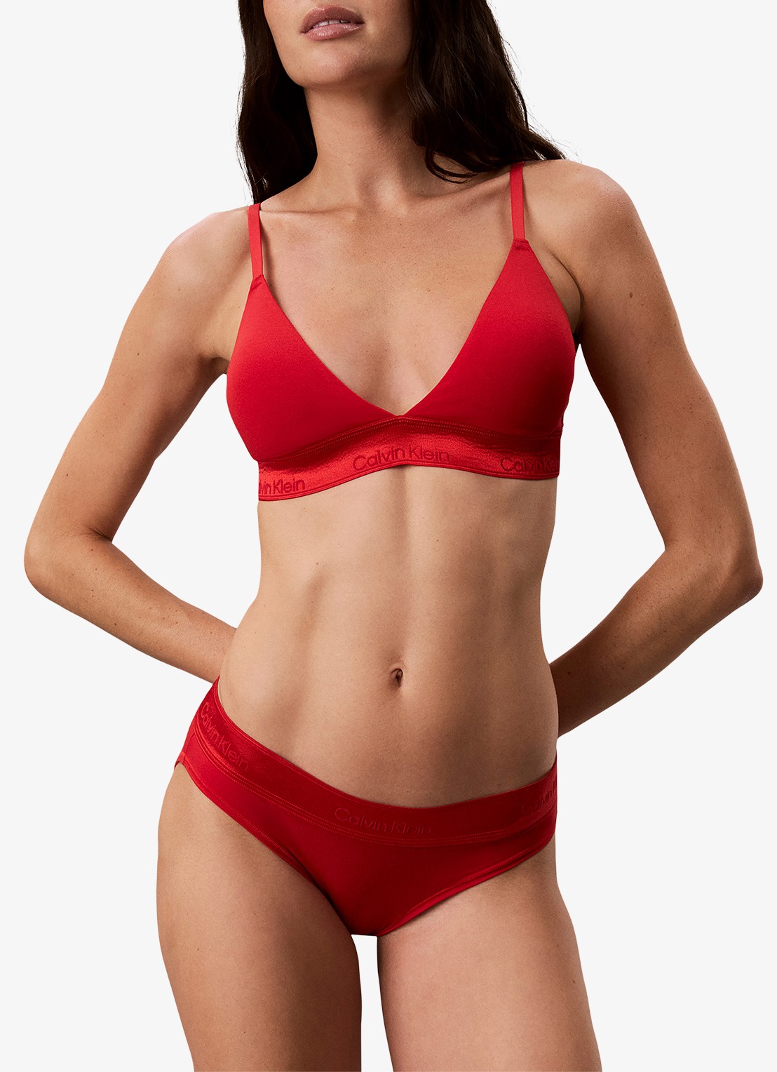 Calvin Klein Bralette met logoband - detail kersenrood