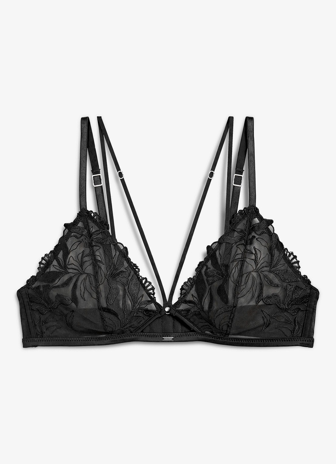 Calvin Klein Bralette van mesh met borduring - voorkant 7 zwart