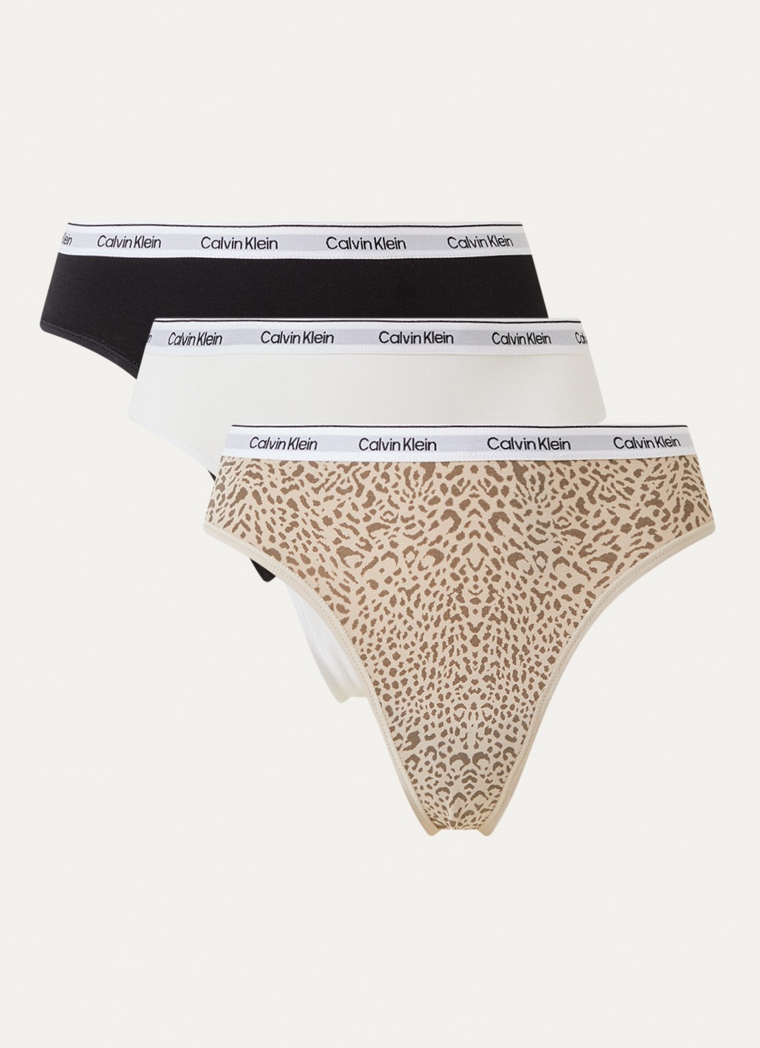 Calvin Klein Brazilian tanga met logoband in 3-pack - voorkant beige