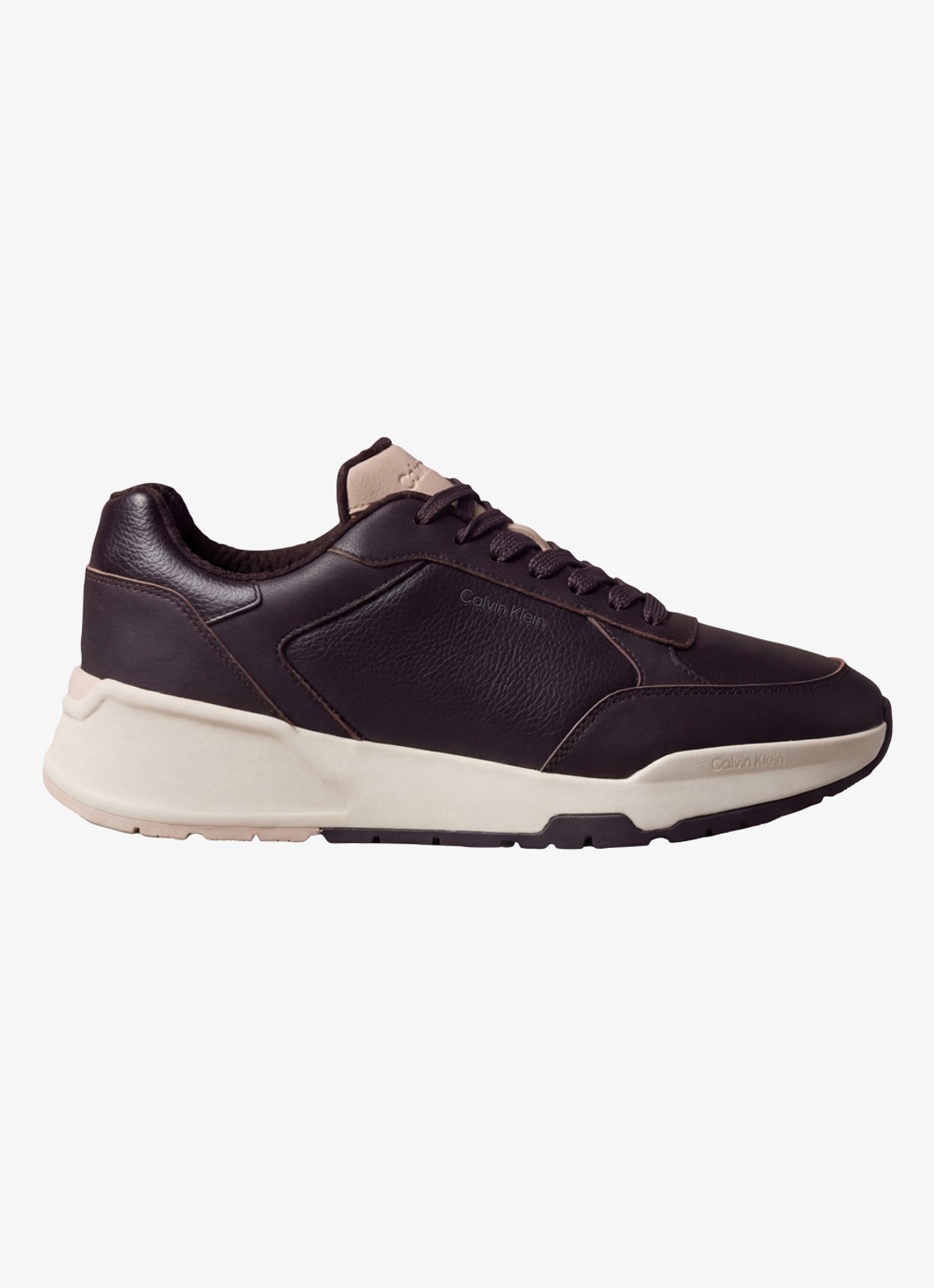 Calvin Klein Chunky Dad sneaker van leer met logo - voorkant aubergine