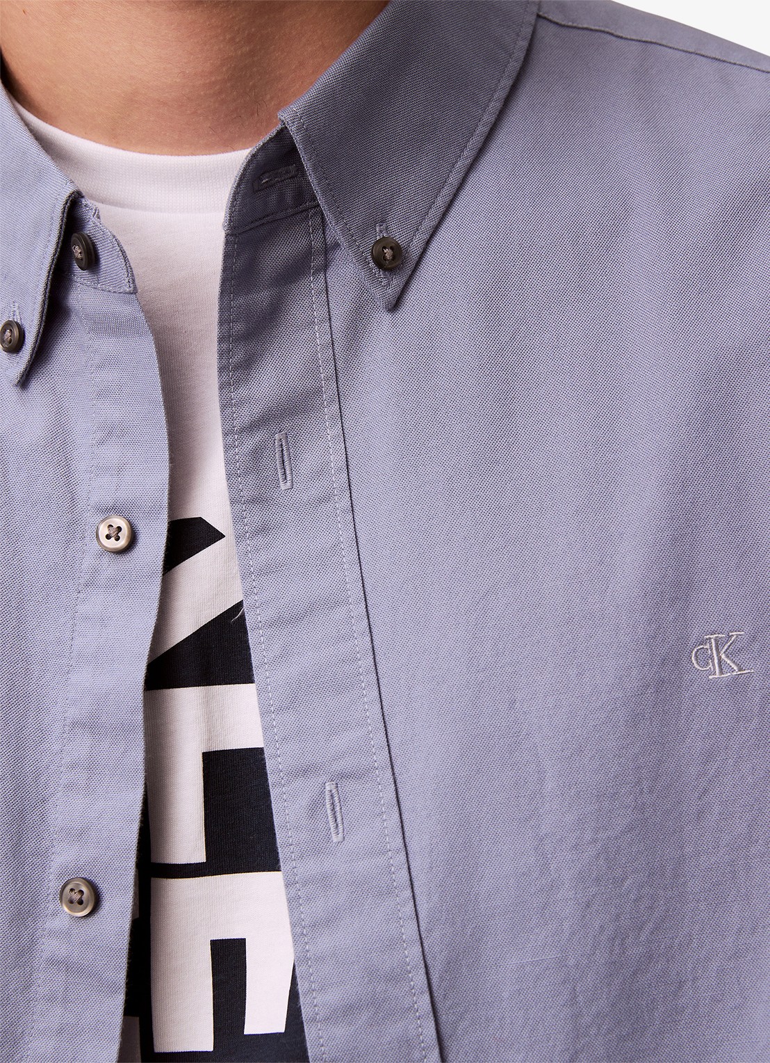Calvin Klein Classix Oxford regular fit overhemd met logoborduring - detail 4 blauw