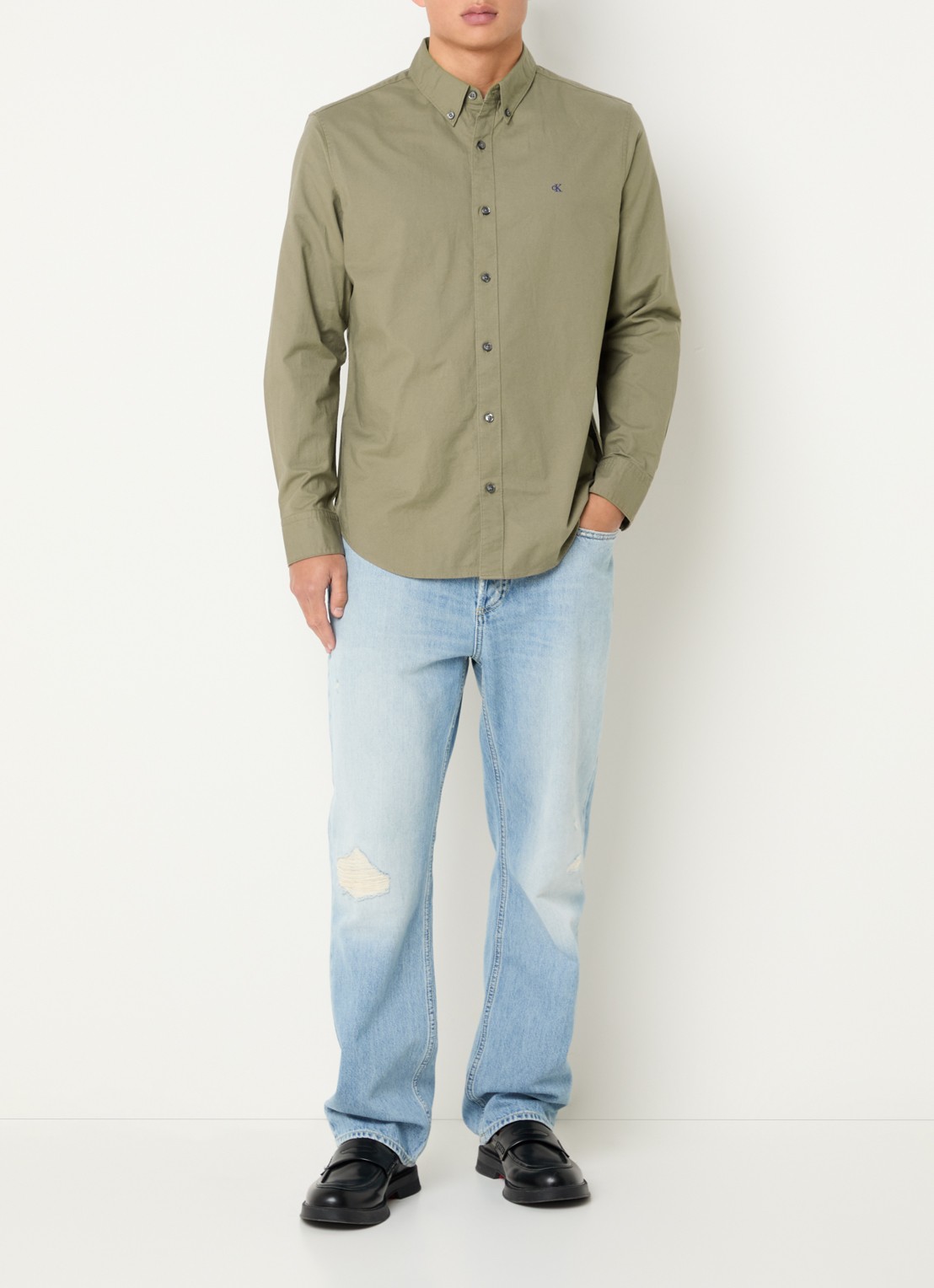 Calvin Klein Classix Oxford regular fit overhemd met logoborduring - voorkant 3 zand