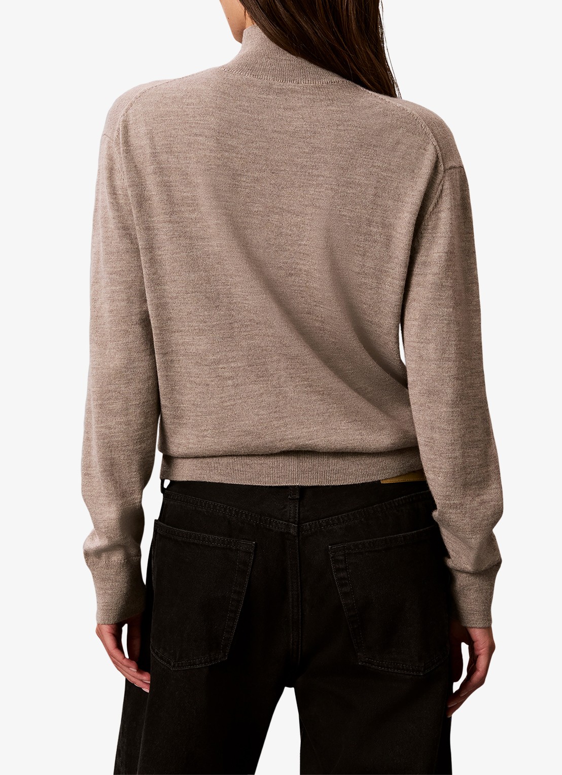Calvin Klein Coltrui in merino wolblend met siernaad - achterkant 3 donkerbeige