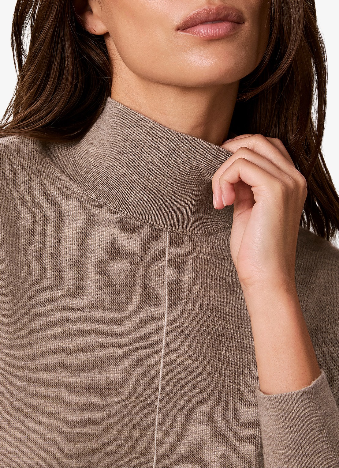 Calvin Klein Coltrui in merino wolblend met siernaad - detail 5 donkerbeige