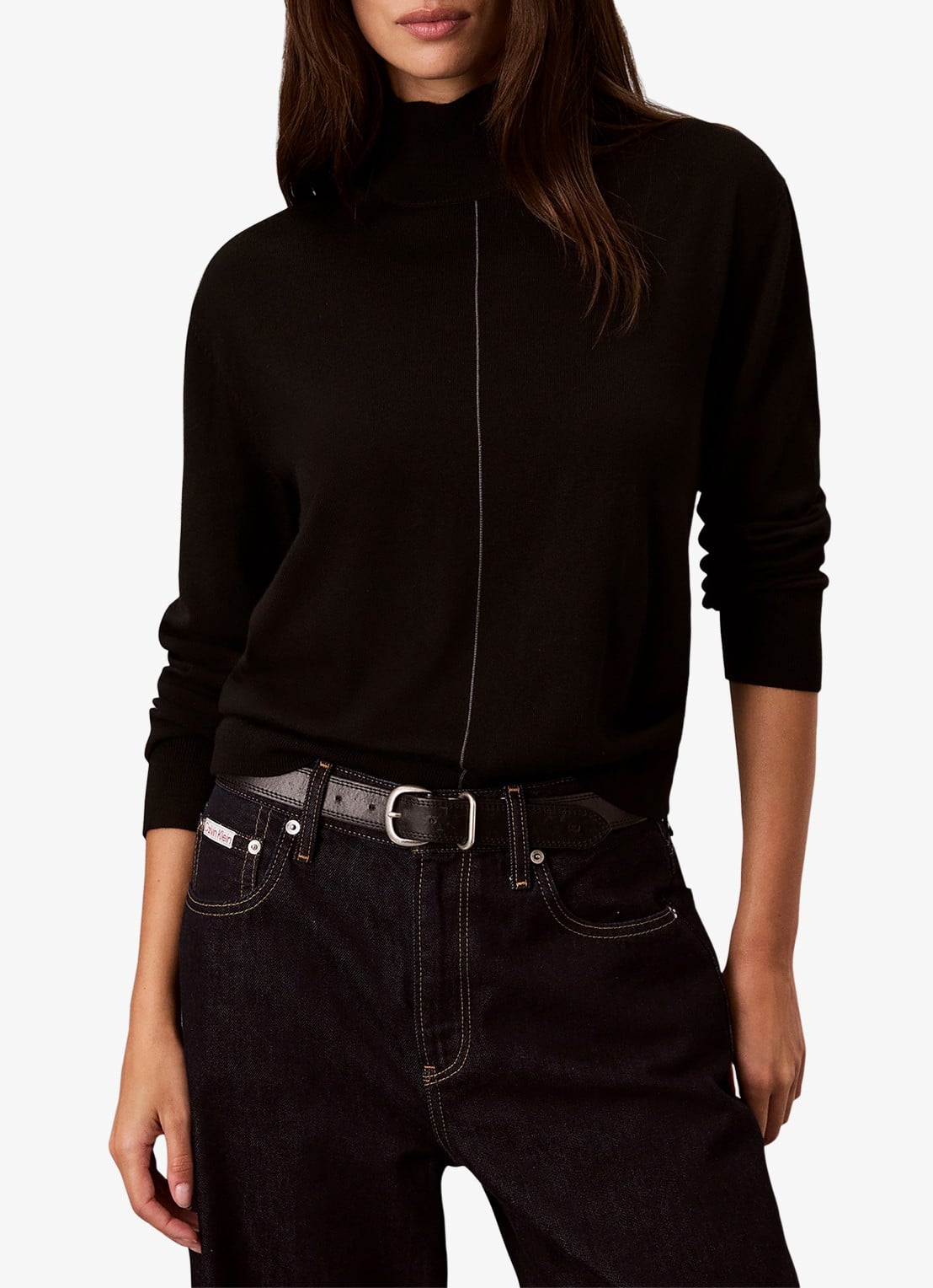 Calvin Klein Coltrui in merino wolblend met siernaad - detail zwart
