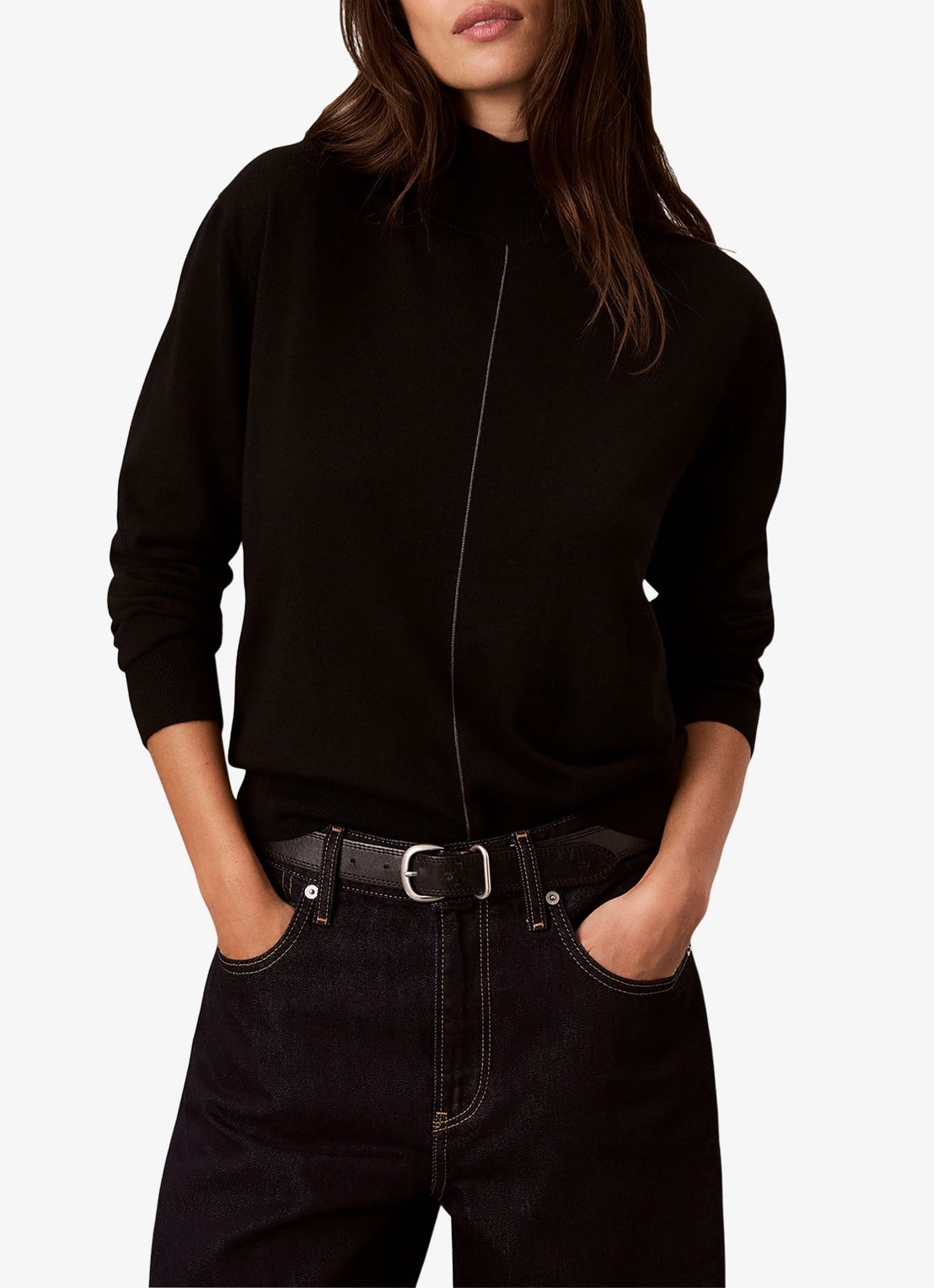 Calvin Klein Coltrui in merino wolblend met siernaad - detail 3 zwart
