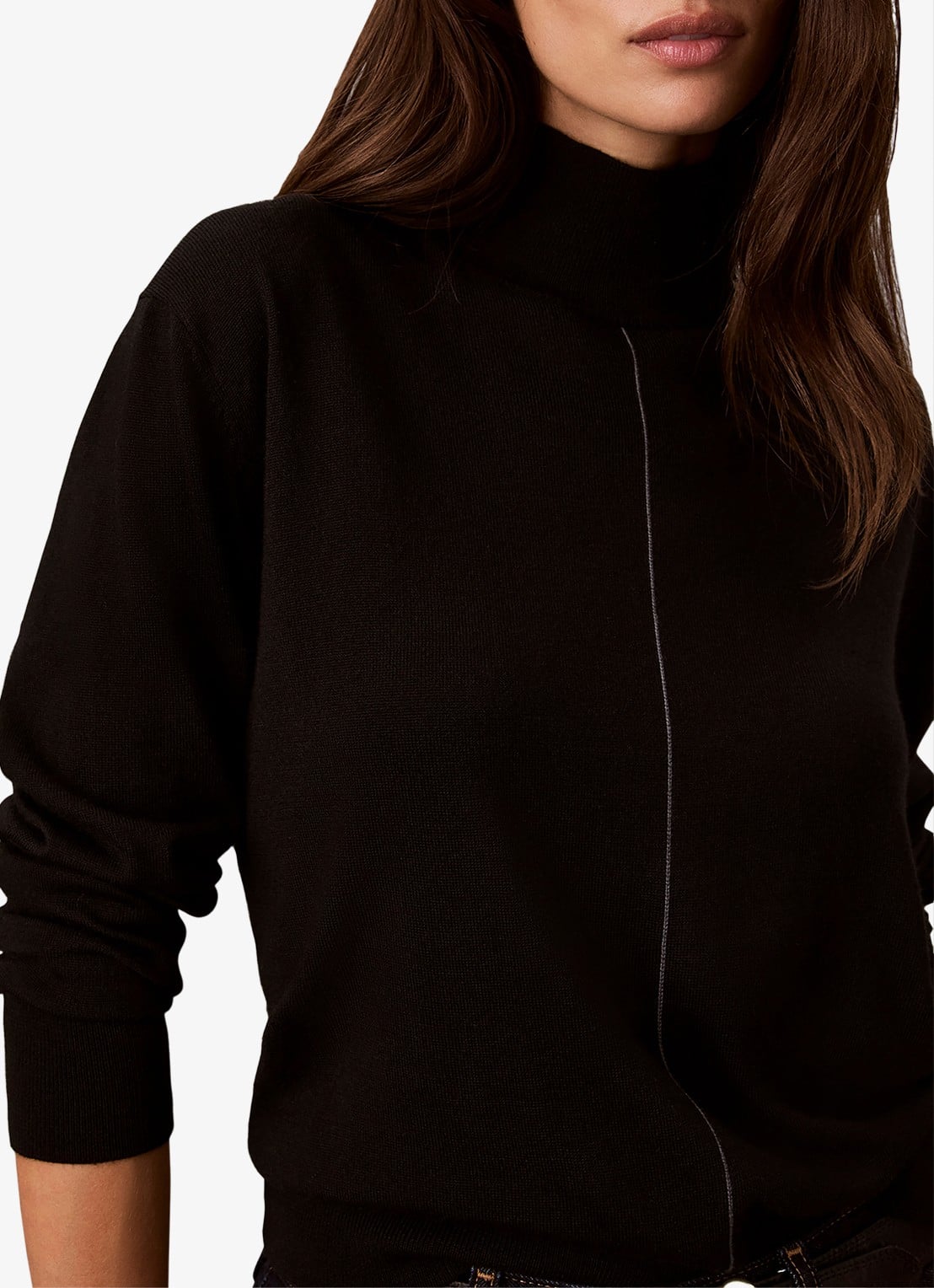 Calvin Klein Coltrui in merino wolblend met siernaad - detail 4 zwart