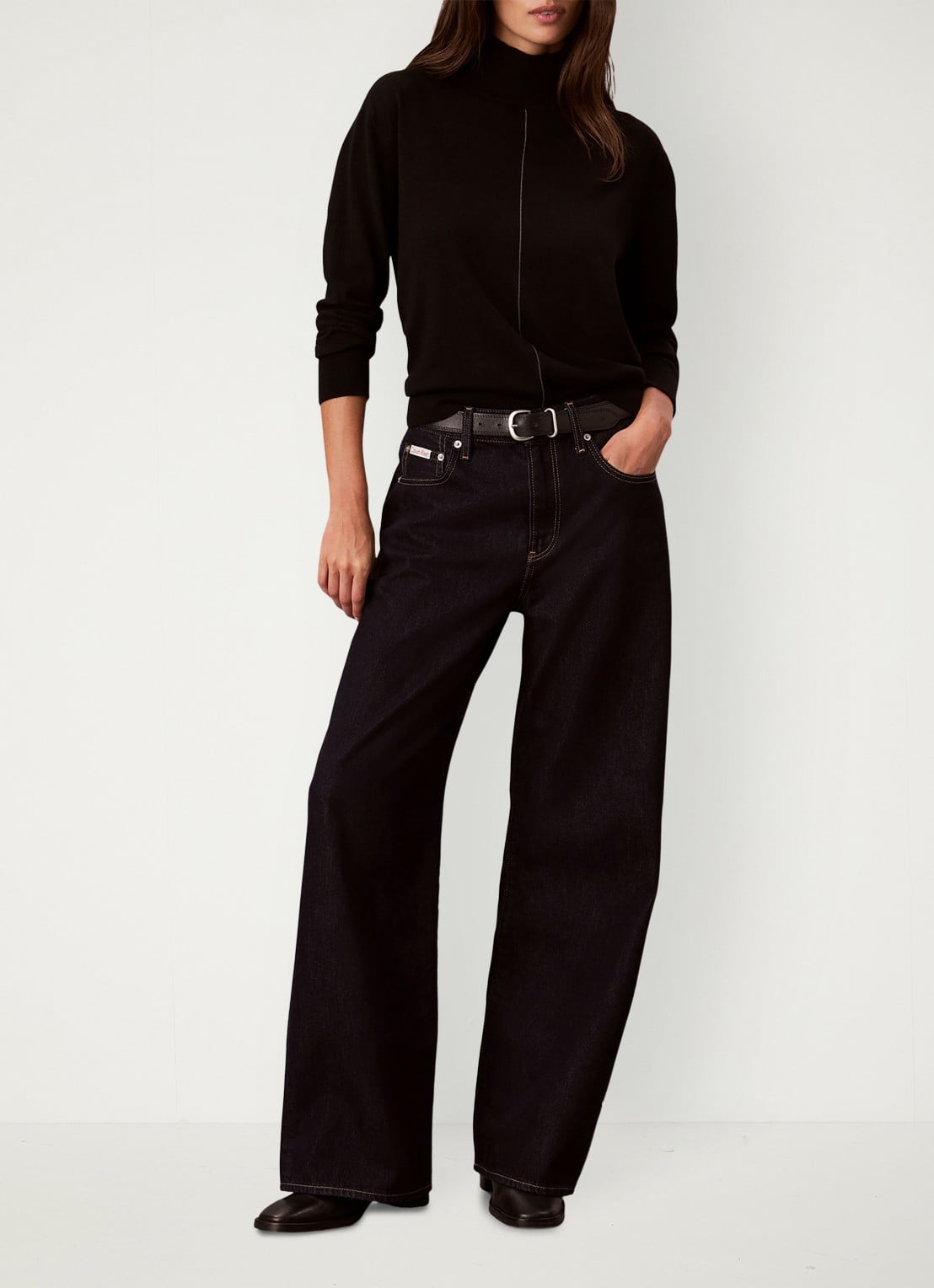 Calvin Klein Coltrui in merino wolblend met siernaad - voorkant 7 zwart