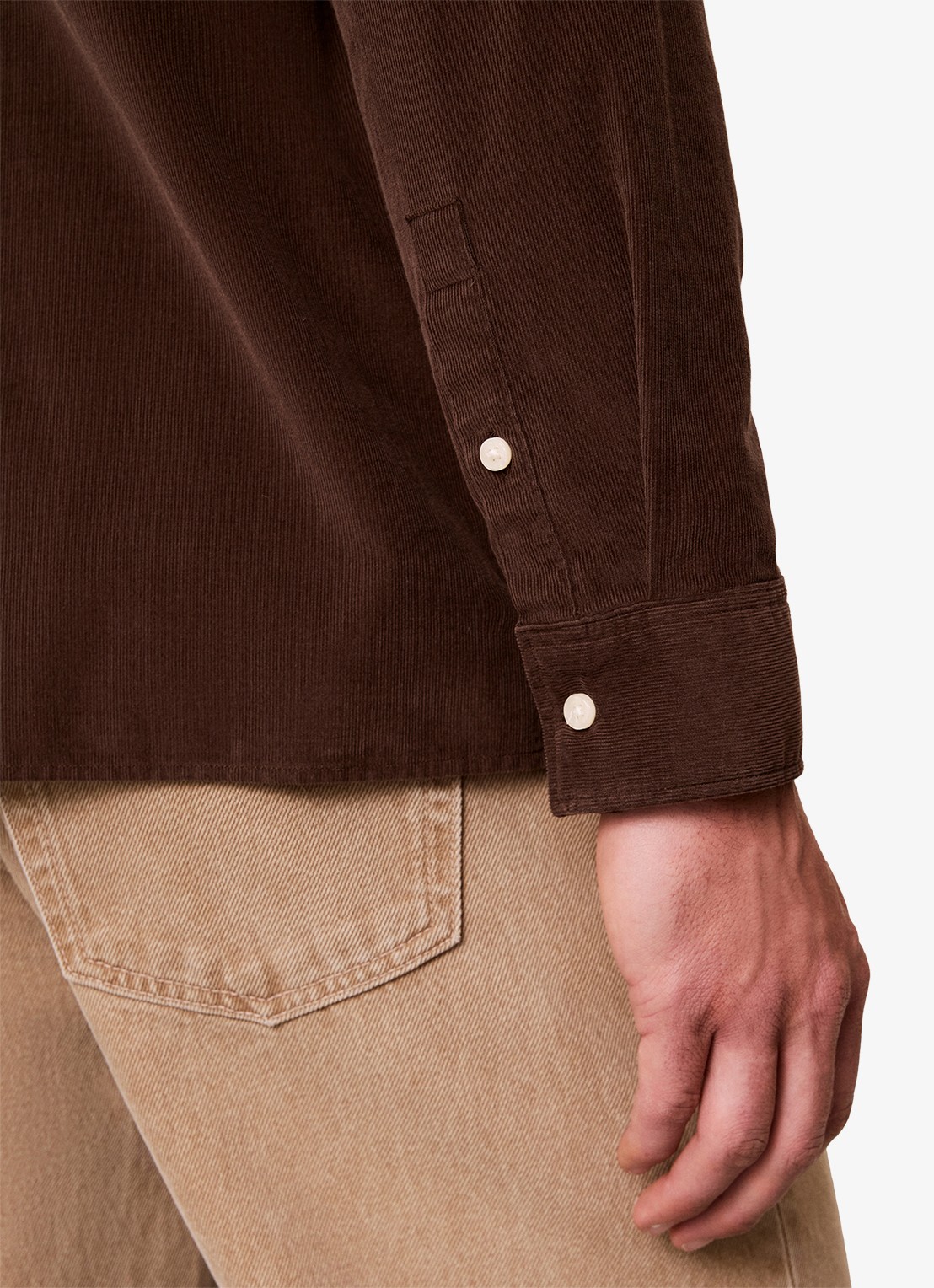 Calvin Klein Comfort fit overhemd van corduroy met borstzak - detail 4 kastanjebruin