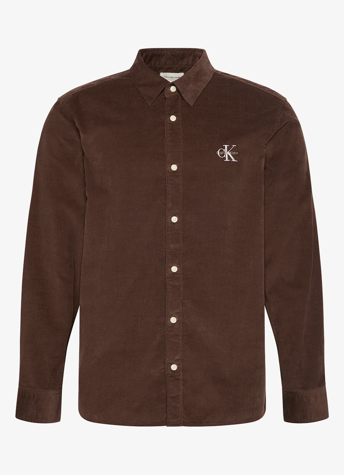 Calvin Klein Comfort fit overhemd van corduroy met borstzak - voorkant 6 kastanjebruin