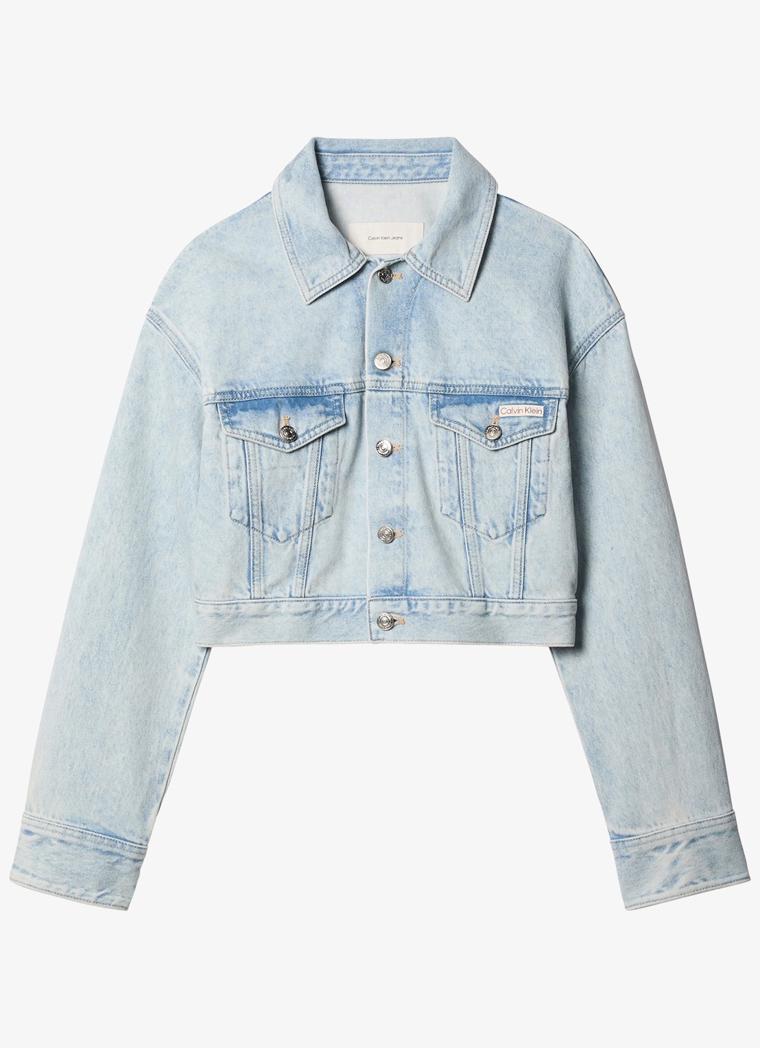 Calvin Klein Cropped spijkerjas met borstzakken - voorkant 2 denim