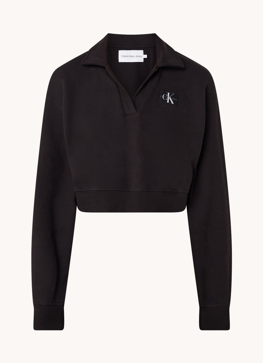 Calvin Klein Cropped sweater met logo  - voorkant 2 zwart