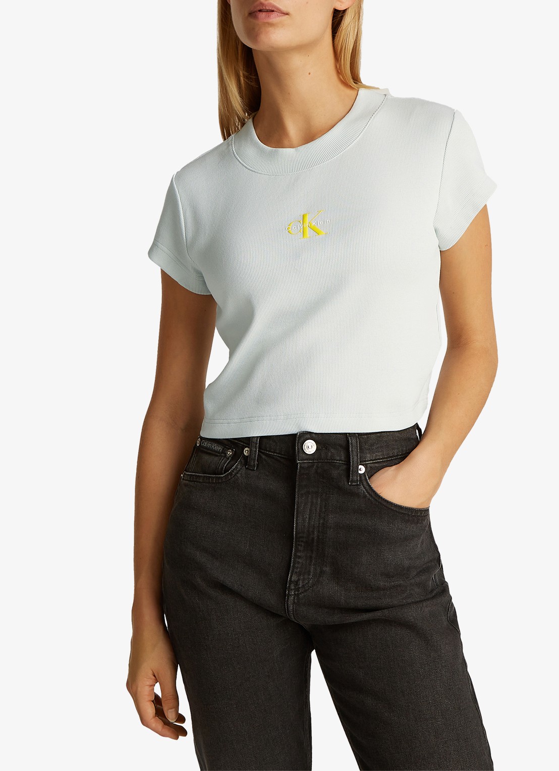 Calvin Klein Cropped T-shirt met logo - detail 4 mint