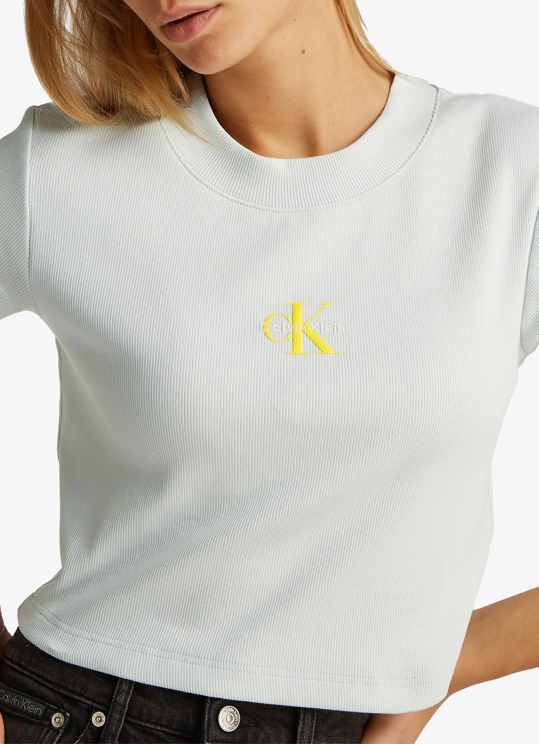 Calvin Klein Cropped T-shirt met logo - detail 5 mint
