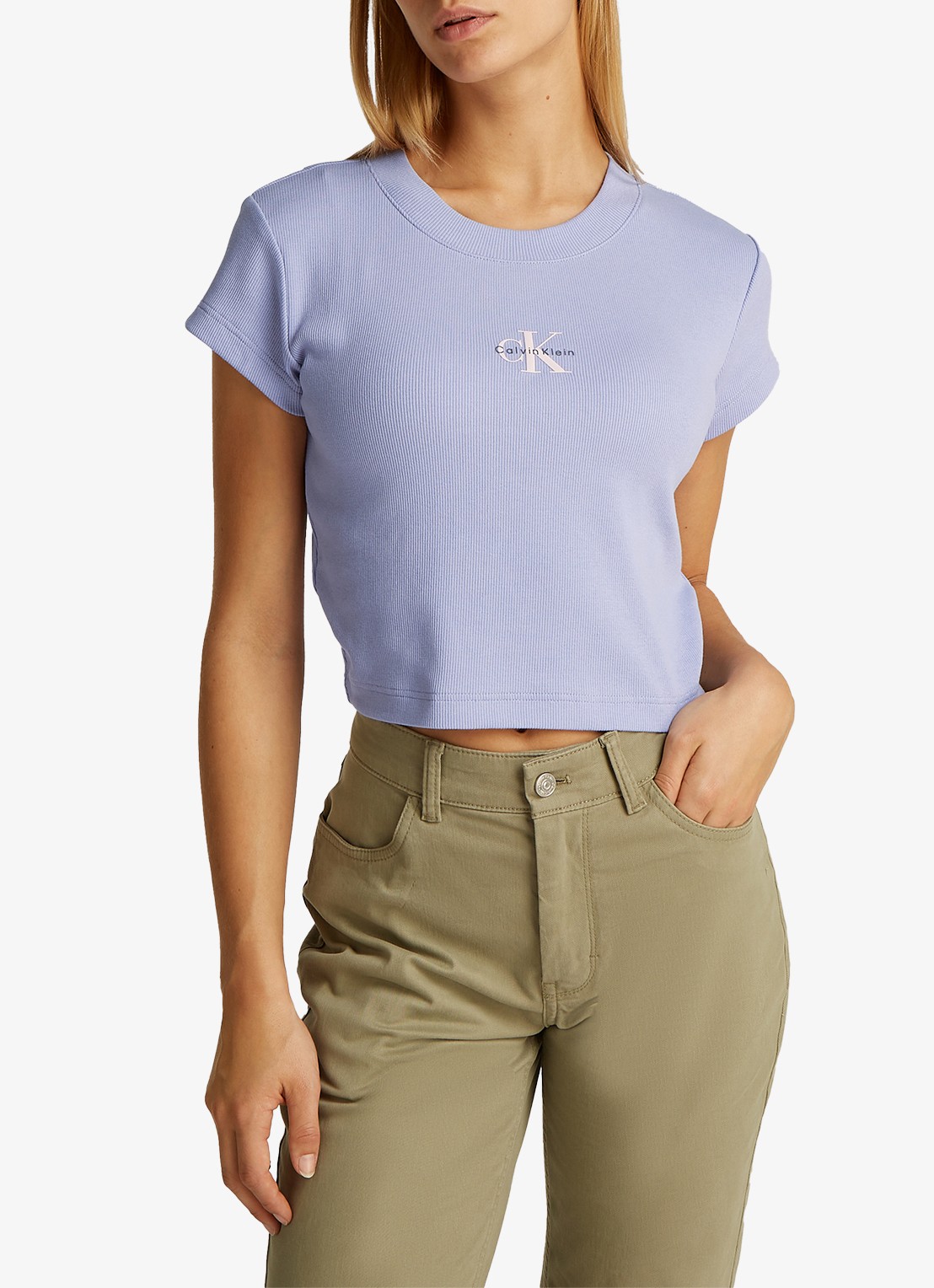 Calvin Klein Cropped T-shirt met logo - detail 4 lavendel