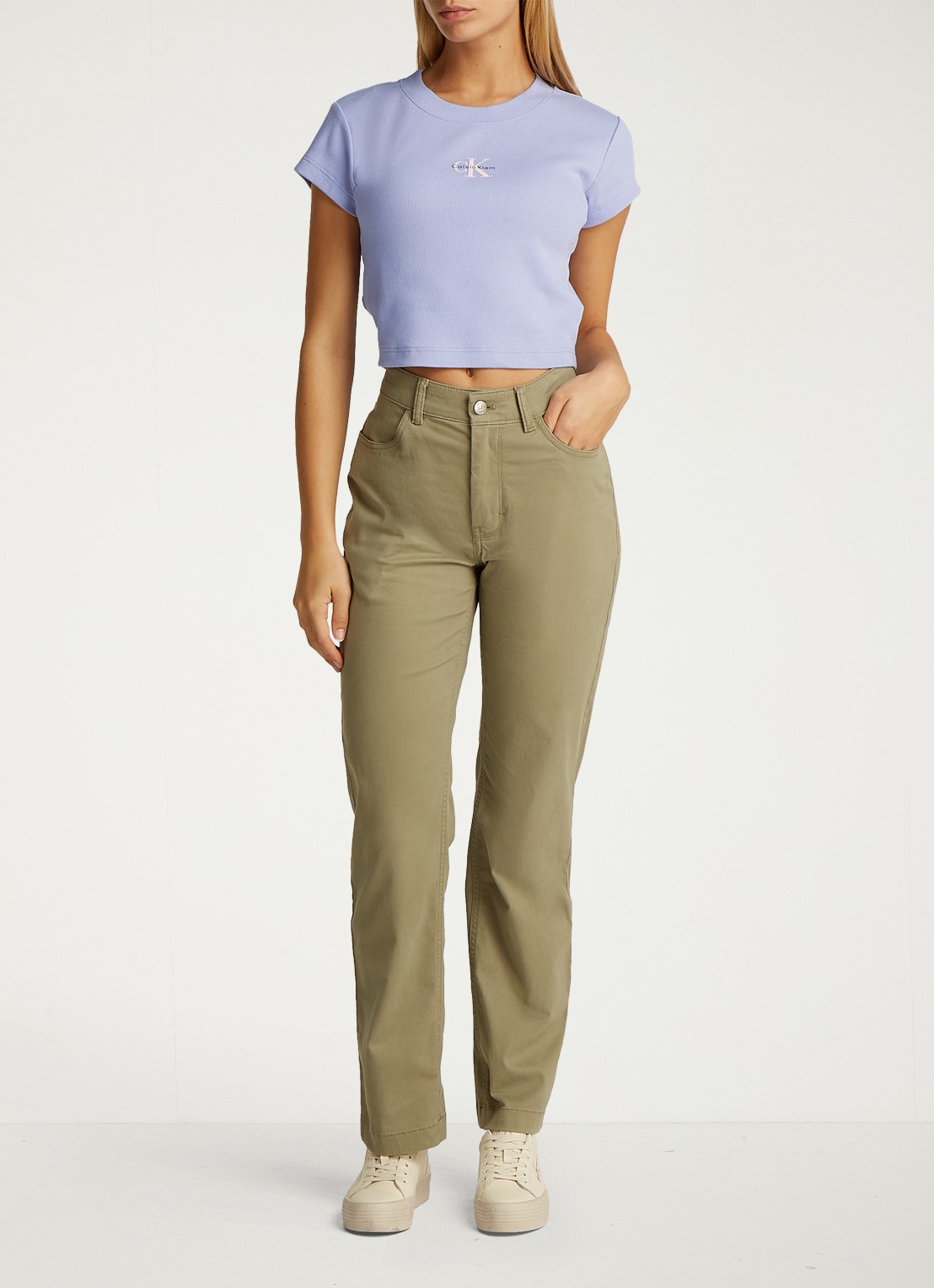 Calvin Klein Cropped T-shirt met logo - voorkant 3 lavendel